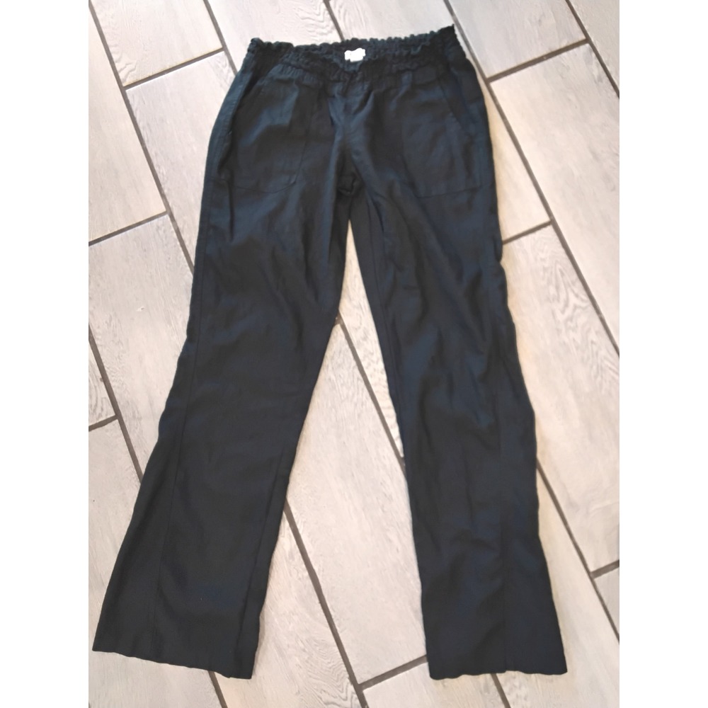 Roxy Oceanside Black Linen Blend Smocked Waist Relaxed Pants Medium